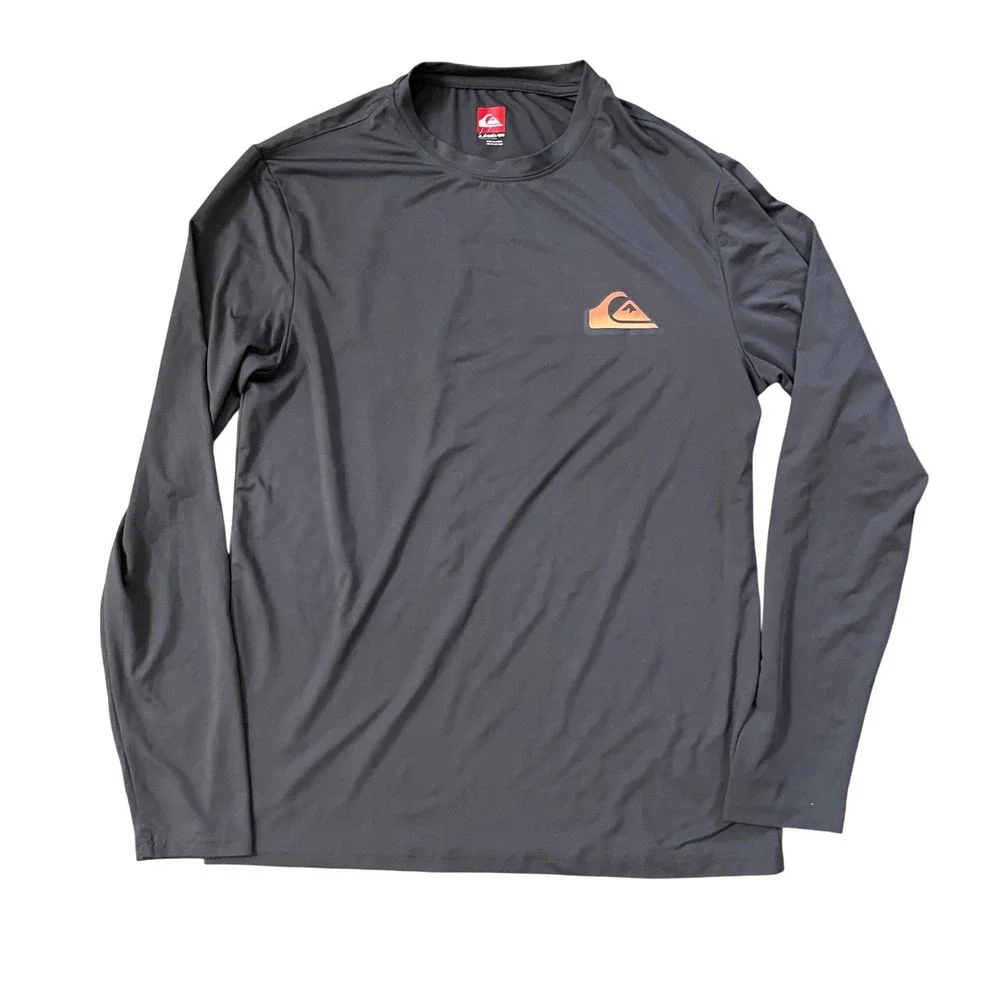 Quiksilver Long Sleeve Rash Guard Sun Shirt Skull Palm Tree Graphic Grey‎ Small